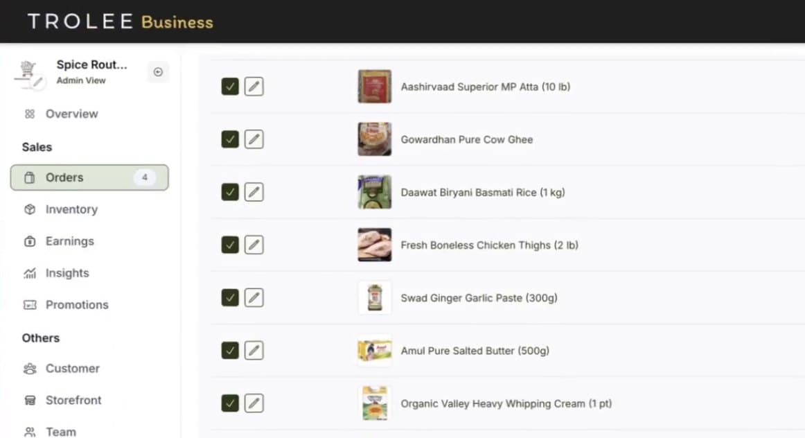 A store picking an order in Trolee Business